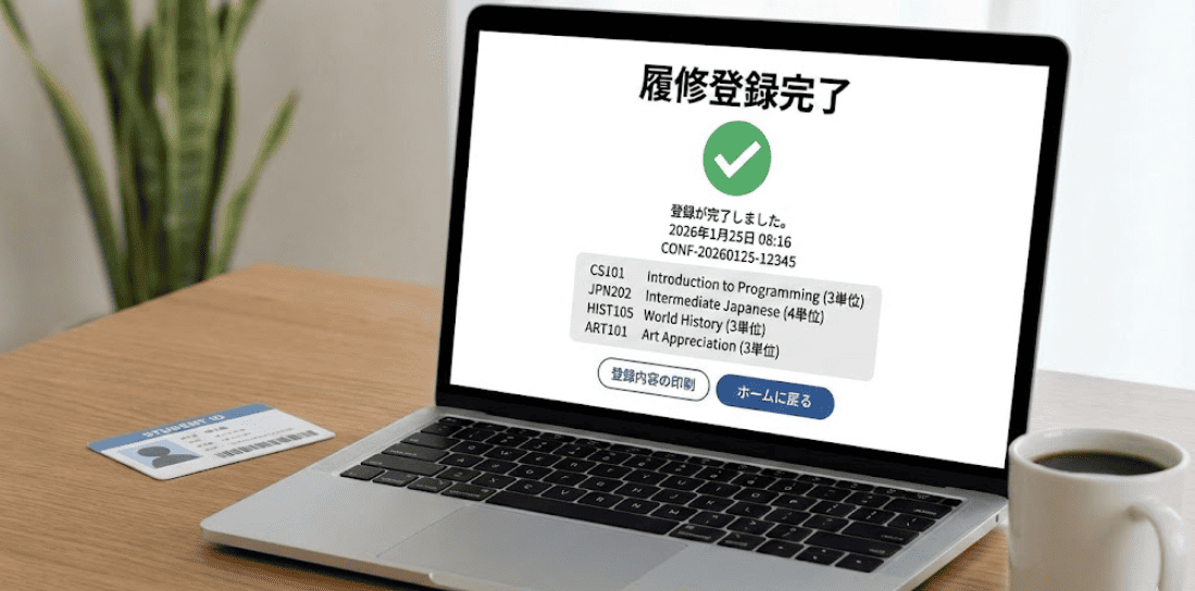 履修登録システムの登録完了画面