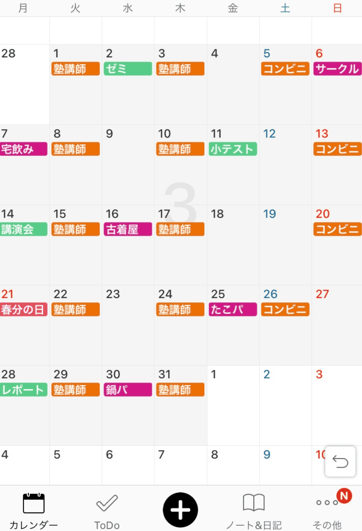 大学1年生の頃:僕のスケジュール